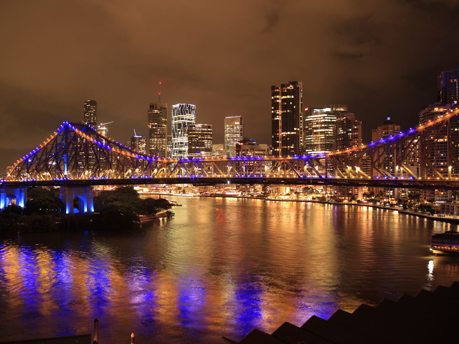Brisbane Story Bridge and city skyline at night