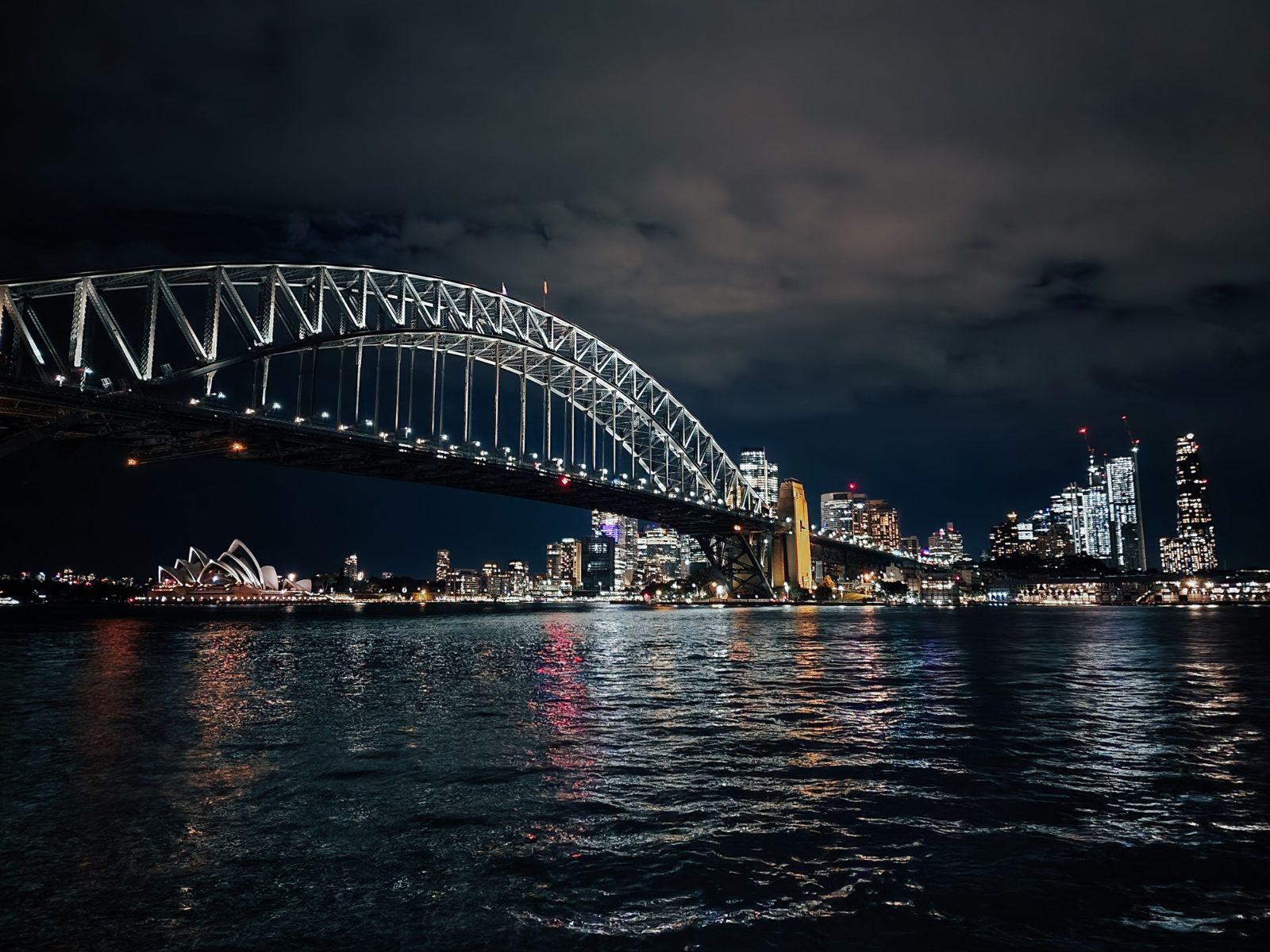 Sydney Harbour Bridge and city skyline at night