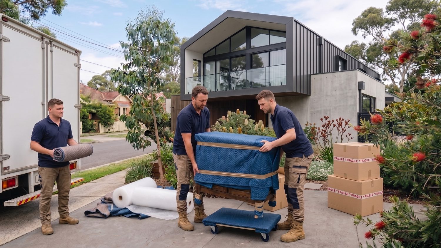 Removalist greeting a happy customer at the door on delivery day