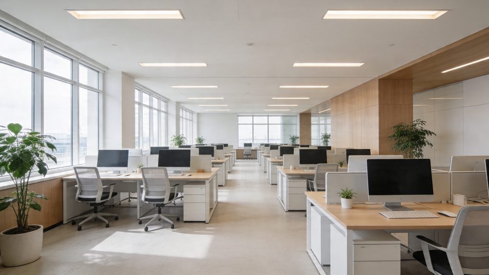 Open-plan corporate office floor