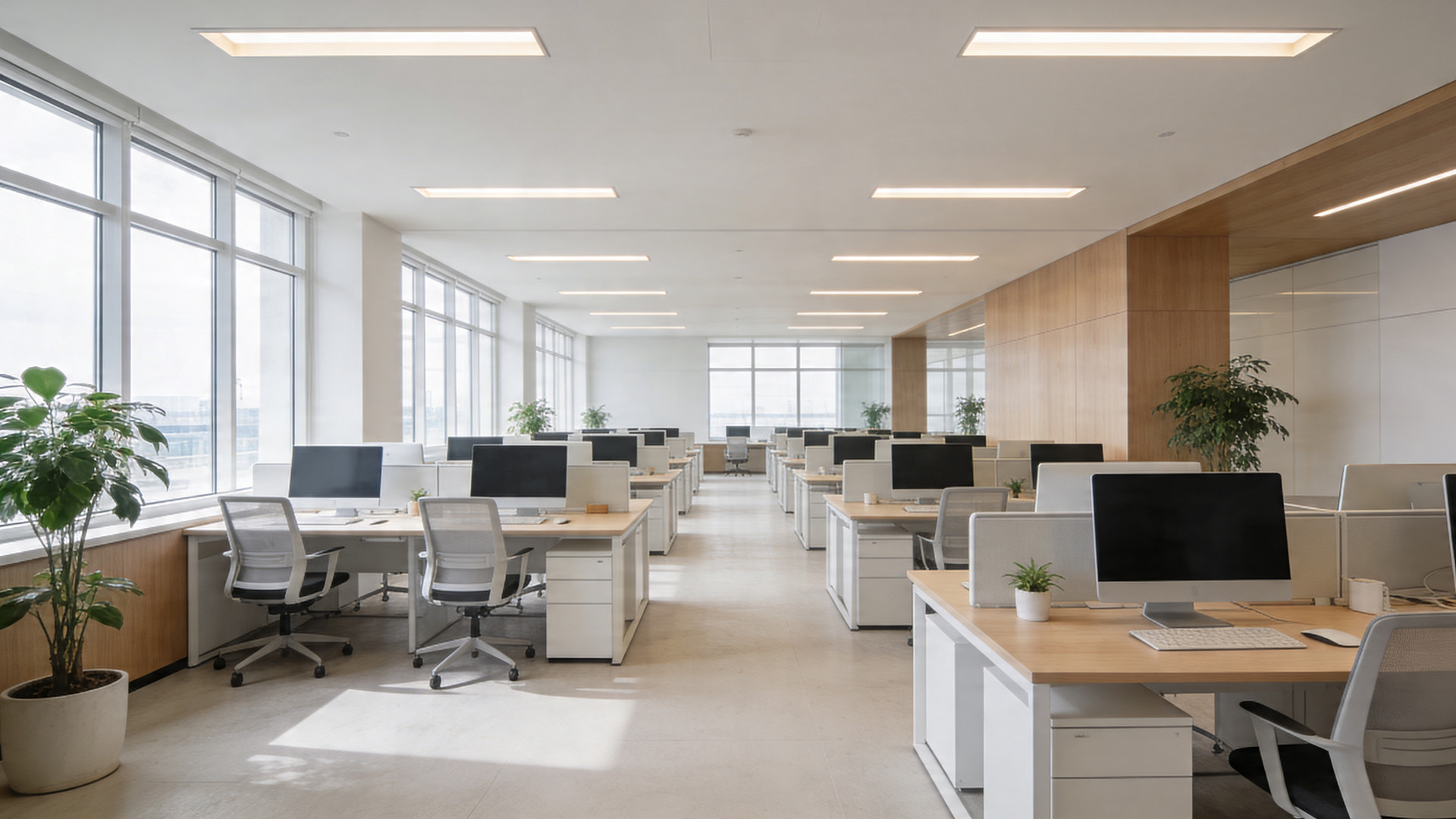 Open-plan corporate office floor