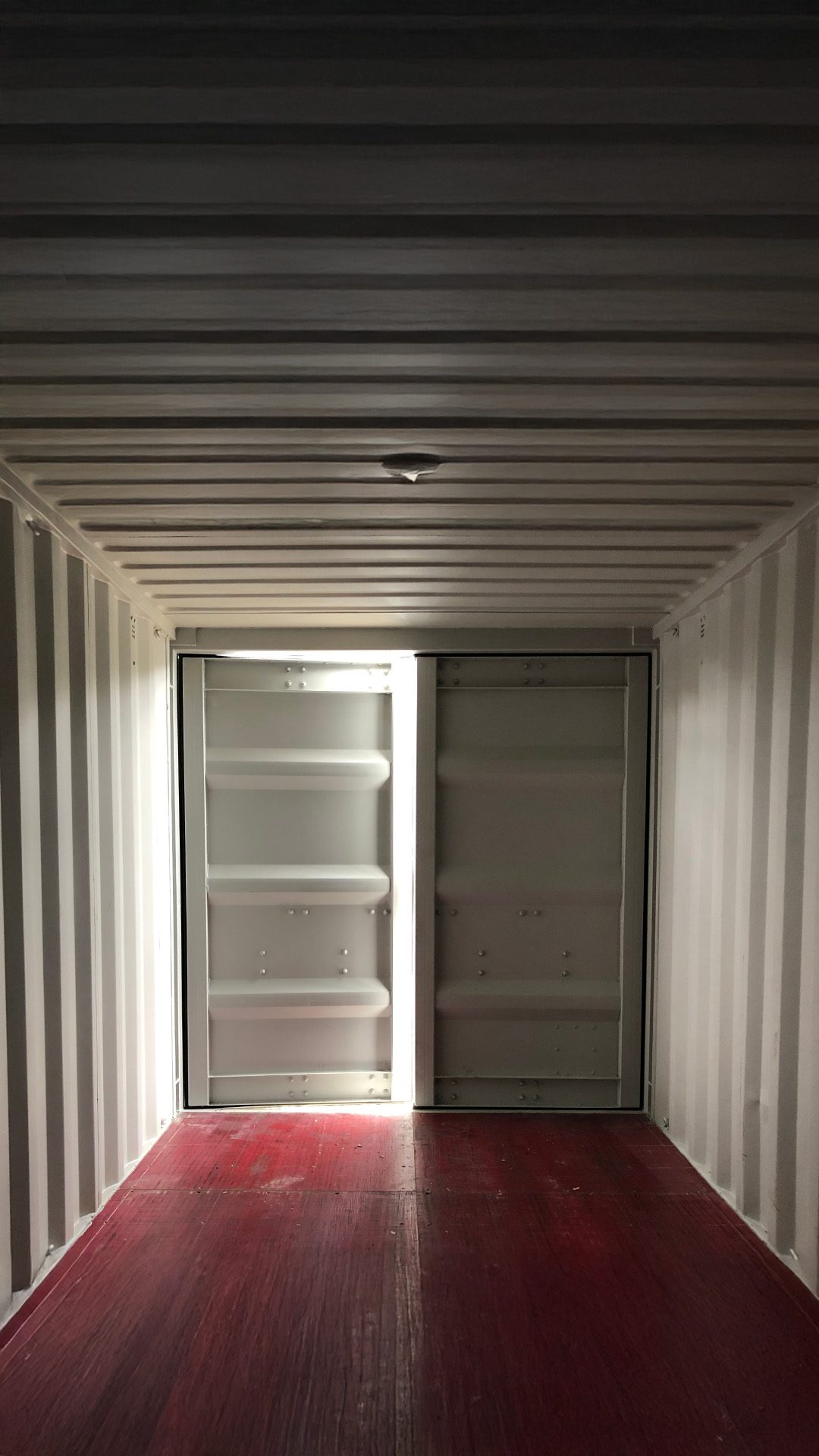 Inside a clean 20ft storage container